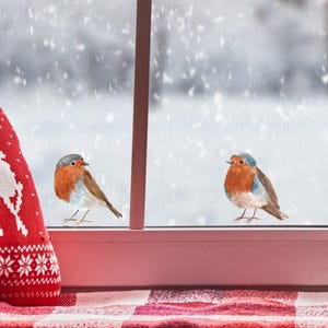 2x Watercolor Robin Christmas Window Stickers Robins Decals Festive Xmas Watercolor Decorations