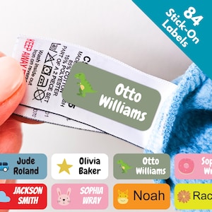 84x étiquettes autocollantes personnalisées pour étiquettes de nom d'uniforme d'école maternelle - Entièrement lavables, lavables au lave-vaisselle, au sèche-linge et au micro-ondes