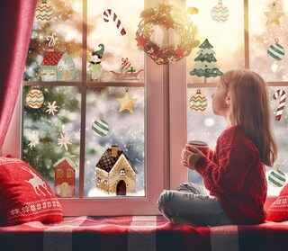 9 Adesivi Natalizi Per Finestre In PVC - Decorazioni Natalizie Con Babbo Natale, Pupazzo Di Neve, Albero