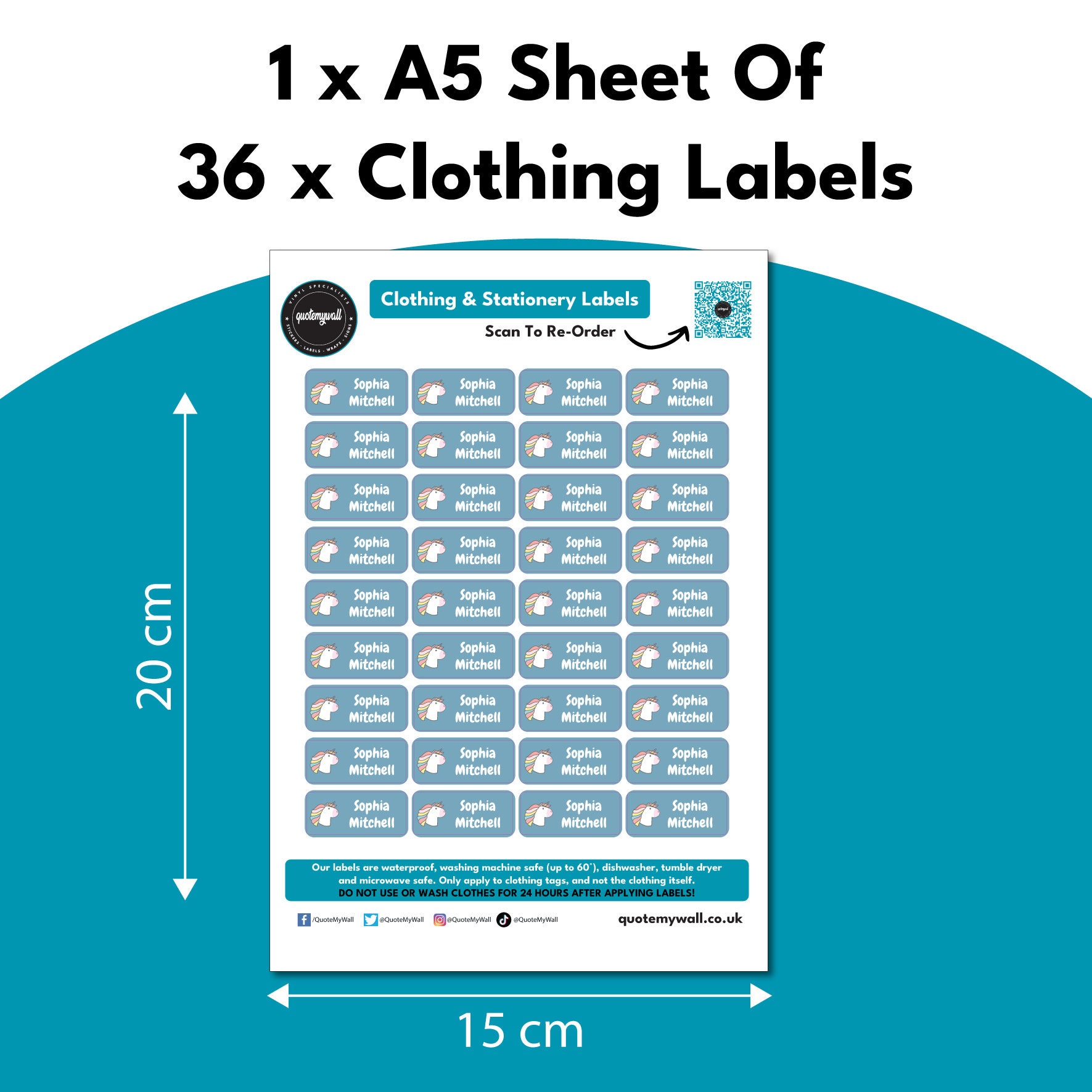 36 Unicorn Stick On Clothing Labels For Kids School Unicorn Clothes No-Iron Children Name Labels