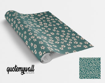 Teal Ditsy Daisies Vinyl Furniture Wrap Vinyl Wraps For Furniture