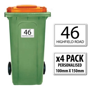 x4 Wheelie Bin ステッカー 家番号 道路 通り名 パーソナライズされたデカール 防水 家の看板