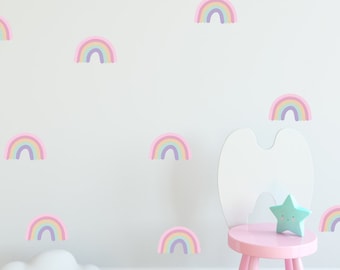 Pegatinas de pared extraíbles para habitación de niños, arco iris pastel, calcomanías para guardería | 24 paquetes