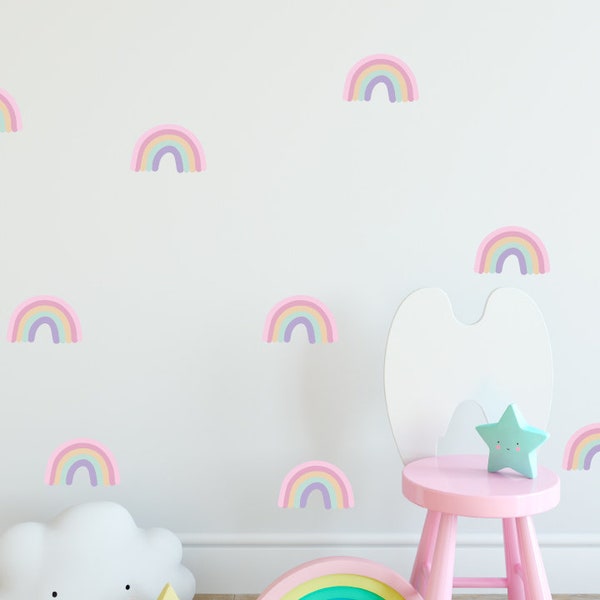 24 Pastel Colour Rainbows Wall Stickers Decals Decor For Nursery Kids Children's Bedrooms Removable Vinyl Pink New Style