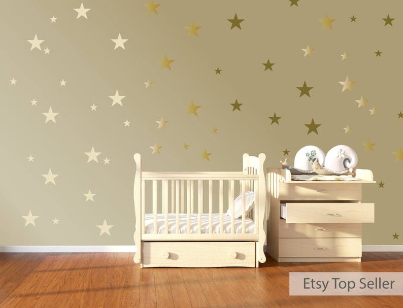 120 Gold Metallic Stars Nursery Wall Decals, Nursery Wall Stickers, Childrens/Baby Wall Art, Baby Shower Gift, Vinyl, Wallpaper Art Decor image 5
