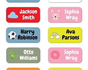 36 x Stick On Name Labels For Kids Clothing School Items - Washable Dishwasher & Tumble Drier Safe Sticker Labels