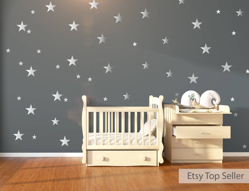 Nursery Wall Decals, Wall Stickers, 120 Silver Metallic Stars, Nursery Wall Stickers, Wall Decals, Wall Art , Vinyl, Wallpaper Home Decor image 7