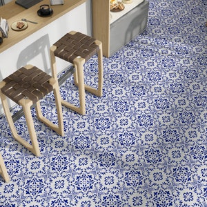 Blue Decorative Flourishing Pattern Removable Tile Stickers