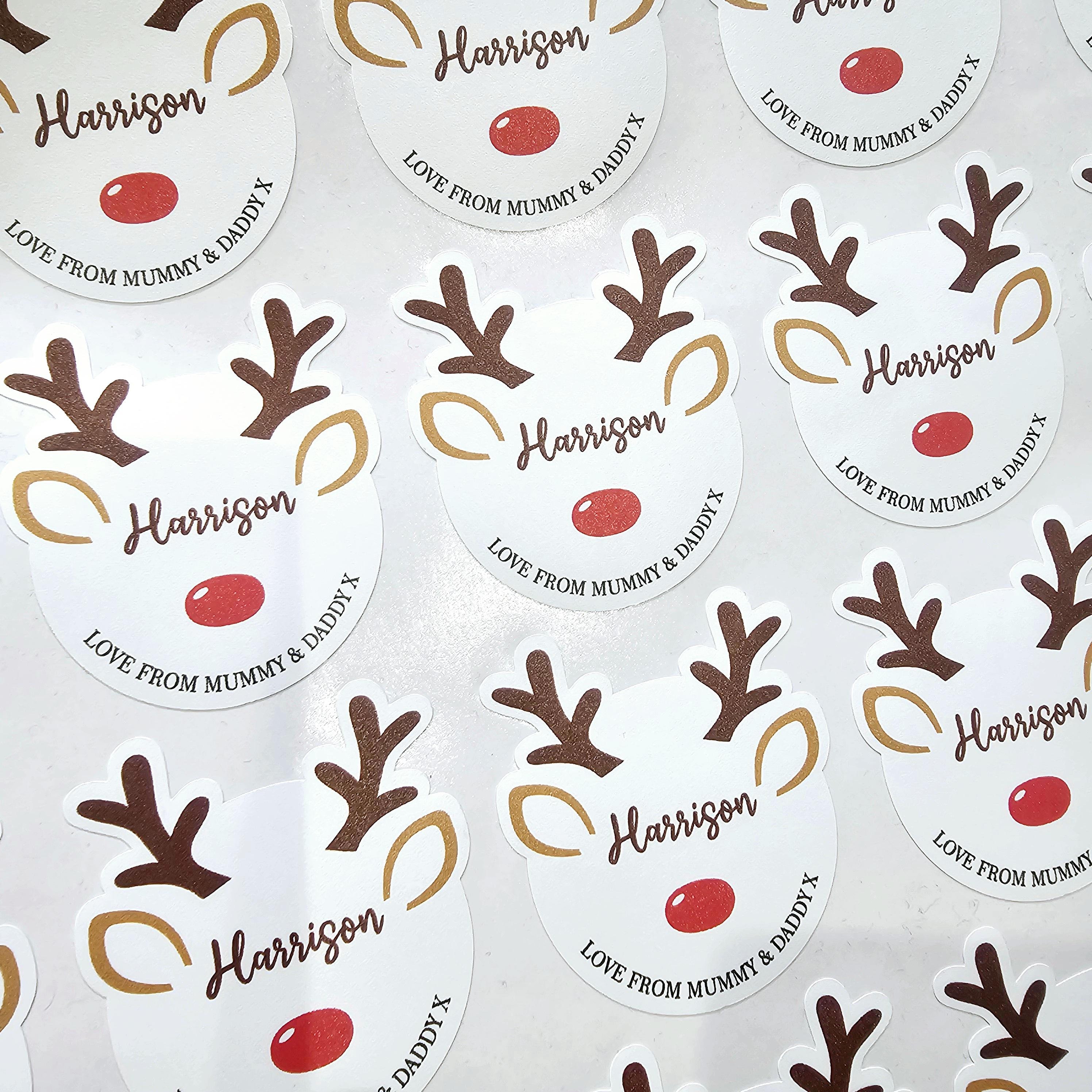 Christmas Present Label Reindeer Gift Sticker - Personalized Gift Sticker Labels For Kids, Friends & Family.