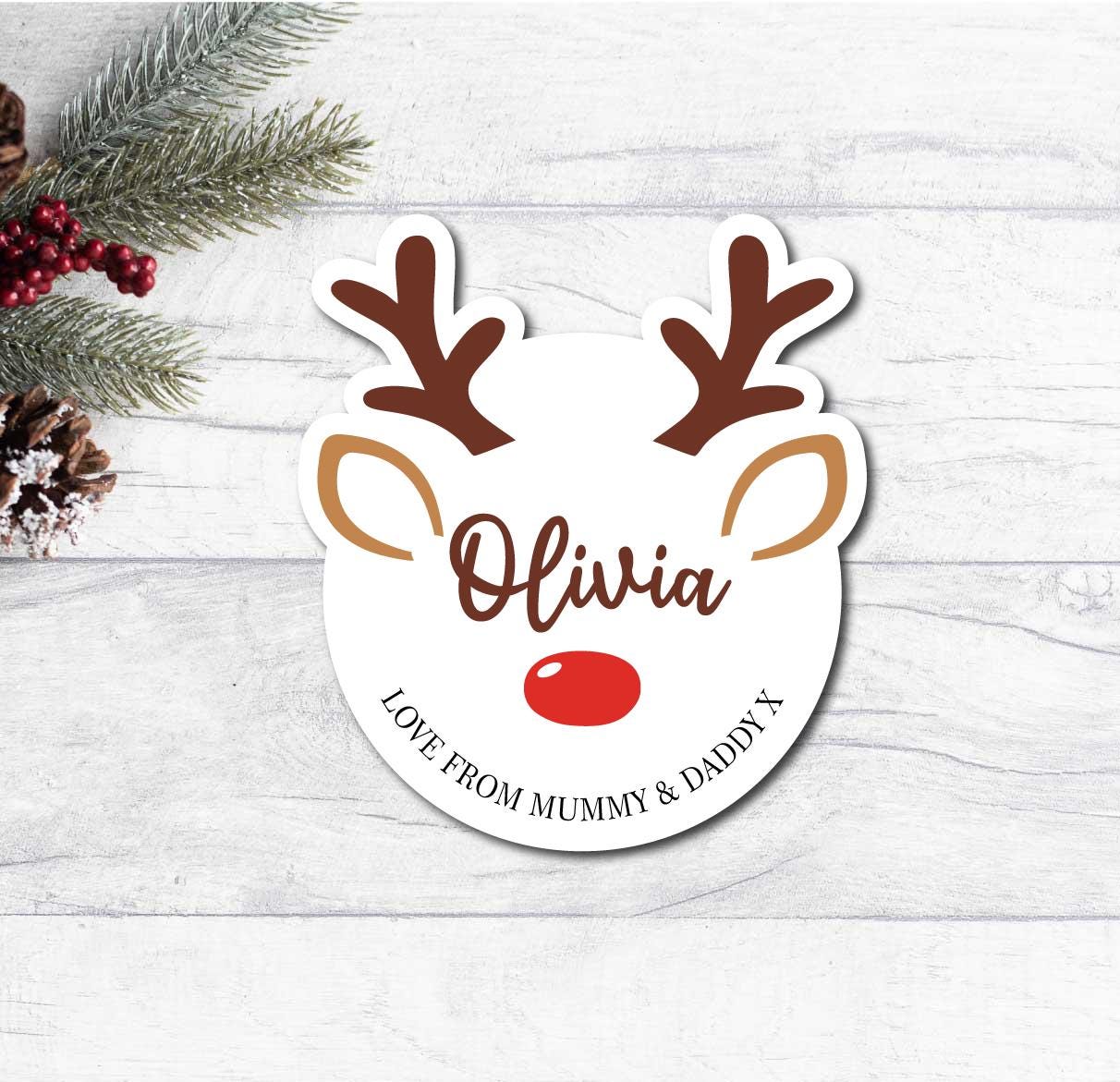 Christmas Present Label Reindeer Gift Sticker - Personalized Gift Sticker Labels For Kids, Friends & Family.