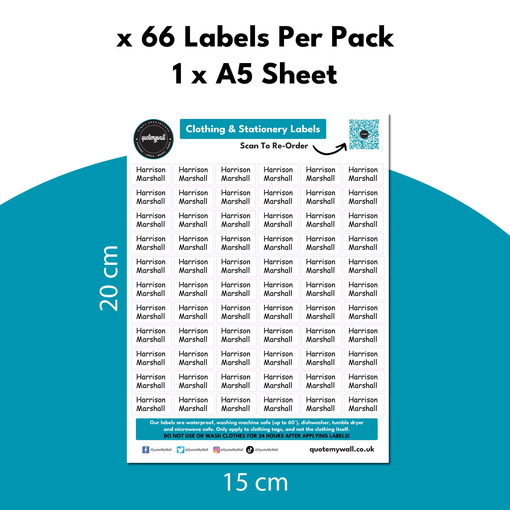 66 Stick-On Clothing Labels, Personalized Care Home & School Labels For Kids - Washable Clothing Tags No-Iron