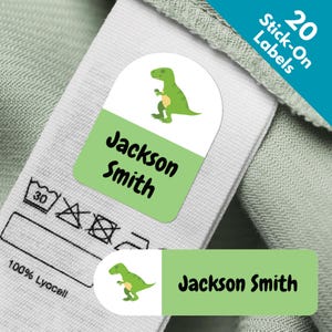 20 etiquetas adhesivas con nombre de dinosaurio verde para uniformes escolares, etiquetas autoadhesivas personalizadas para niños