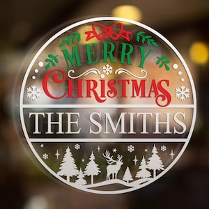 Personalized Christmas Name Window Sticker Family Surname Custom Decal For Windows House Door Xmas Decor