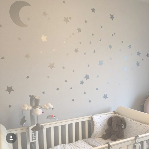 Grande Lune Argent 21 Etoiles Stickers Muraux Chambre Etsy Grande Lune Argent 21 Etoiles Stickers Muraux Chambre Etsy