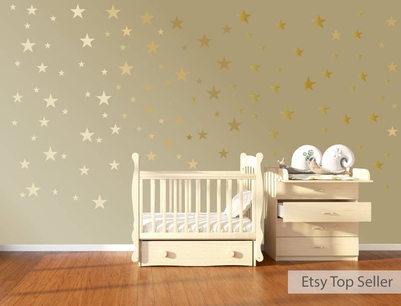 120 Gold Metallic Stars Nursery Wall Decals, Nursery Wall Stickers, Childrens/Baby Wall Art, Baby Shower Gift, Vinyl, Wallpaper Art Decor image 9