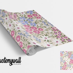 Pastel Blue & Pink Flowers Self Adhesive Vinyl Vinyl Wraps For Furniture