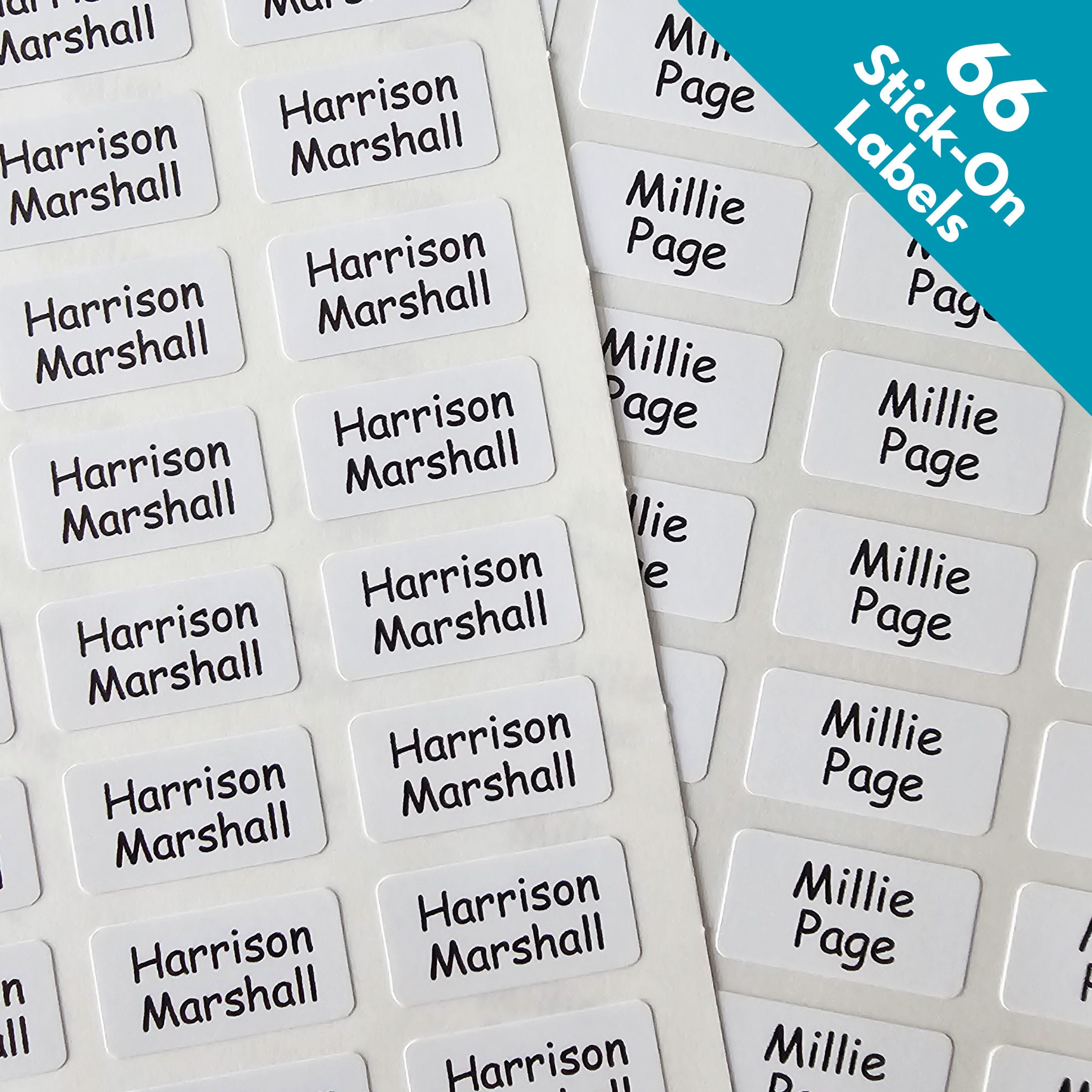 66 Stick-On Clothing Labels, Personalized Care Home & School Labels For Kids - Washable Clothing Tags No-Iron