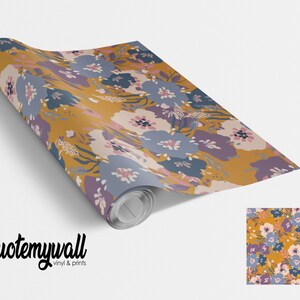 Mustard Yellow Colorful Blossoms Self Adhesive Vinyl Vinyl Wraps For Furniture