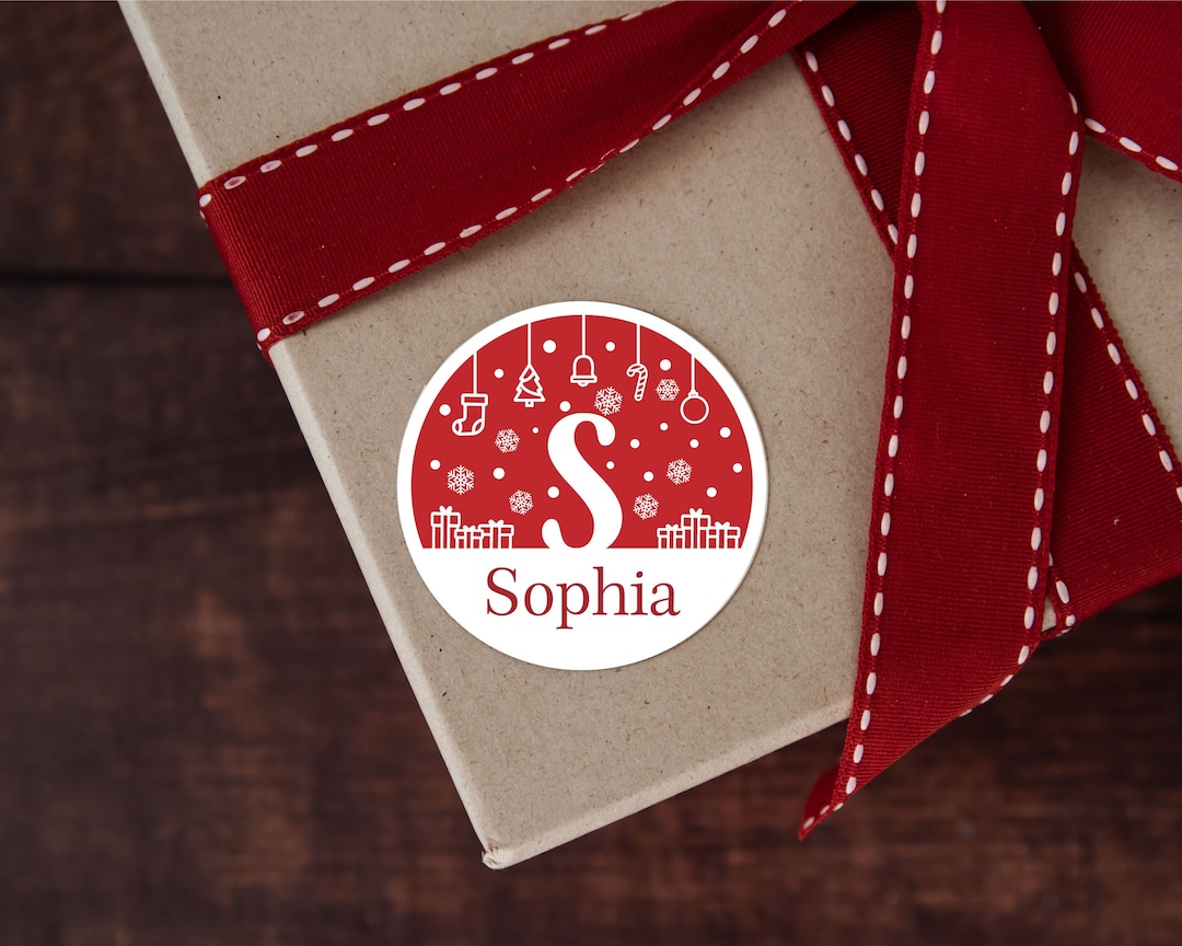 Christmas Personalised Initial Name Present Sticker for Gifts Children ...