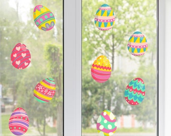 Adesivi per finestre con uova di Pasqua, adesivi per finestre primaverili, decalcomanie per finestre di Pasqua, decorazioni primaverili rimovibili per bambini