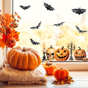Halloween Skull Pumpkin Bat Set Window Stickers Decals Creepy Candles Watercolor Halloween Decals For Windows Halloween Party
