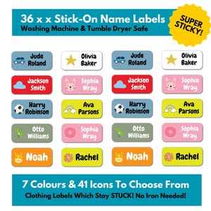36 Etichette adesive lavabili con nome per uniformi scolastiche per bambini - Etichette personalizzate per cancelleria, portapranzo, borse