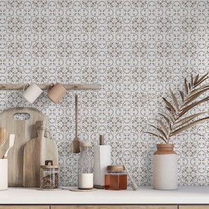 Tile Stickers Home Grey Neutral Mini Flower Cross Floor Tile Stickers For Kitchen & Bathroom