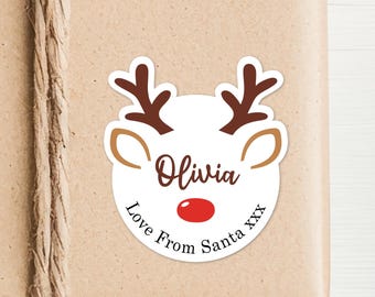 Christmas Present Label Reindeer Gift Sticker - Personalized Gift Sticker Labels For Kids, Friends & Family.