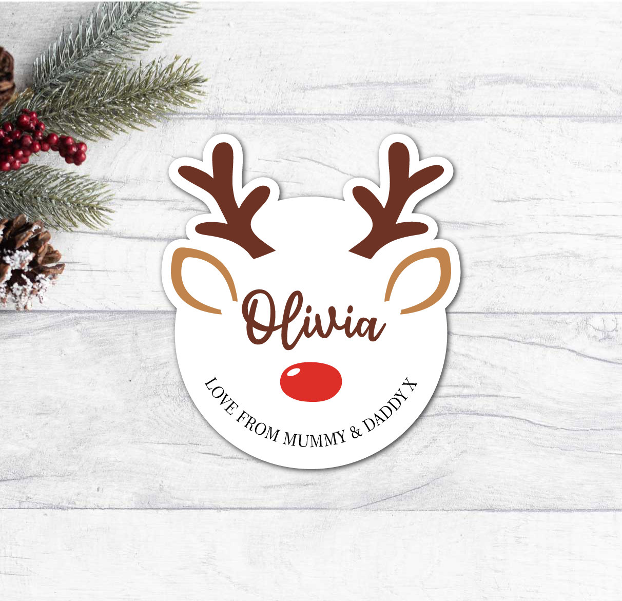 Christmas Present Label Reindeer Gift Sticker - Personalized Gift Sticker Labels For Kids, Friends & Family.