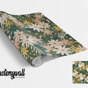 Green Pastel Floral Spray Self Adhesive Vinyl Vinyl Wraps For Furniture