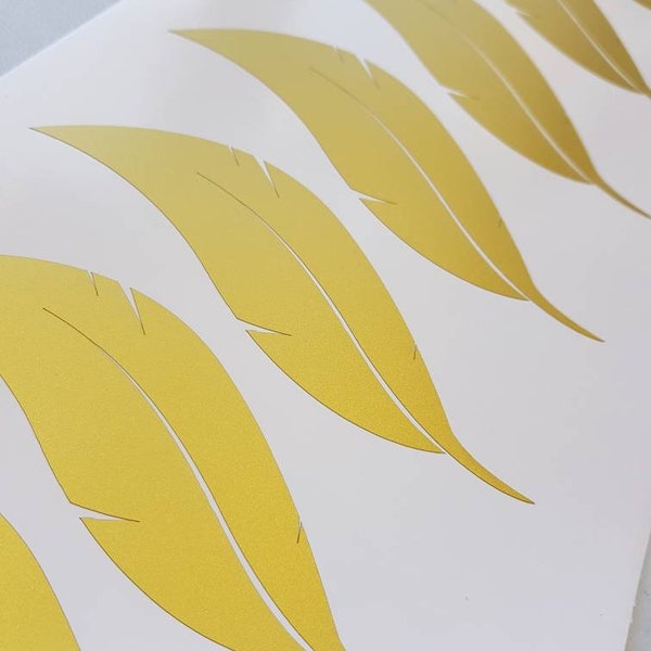 10 Large Gold Metallic Feather Wall Stickers, Patterns, Nursery Wall Decals, Home Vinyl Wall Art Decor, Wallpaper Christmas Gift