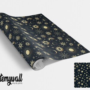 Gold Moon & Stars Vinyl Furniture Wrap Vinyl Wraps For Furniture, Self Adhesive Vinyl Film For Kitchen Worktops