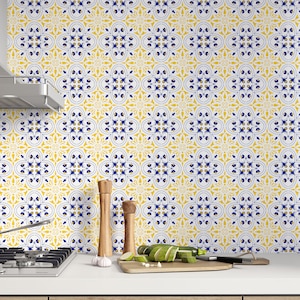 Blue & Yellow Tiny Flower Decorative Floor and Wall Tile Stickers