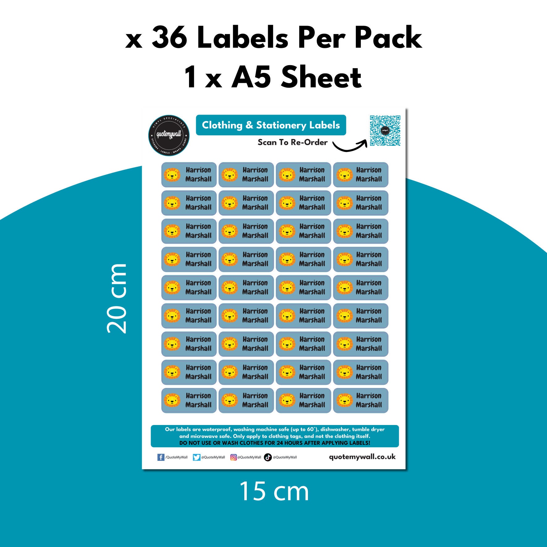 36 Stick On Clothing Labels For Kids Back To School Clothes & Stationery Washable Name Tags Peel Stick