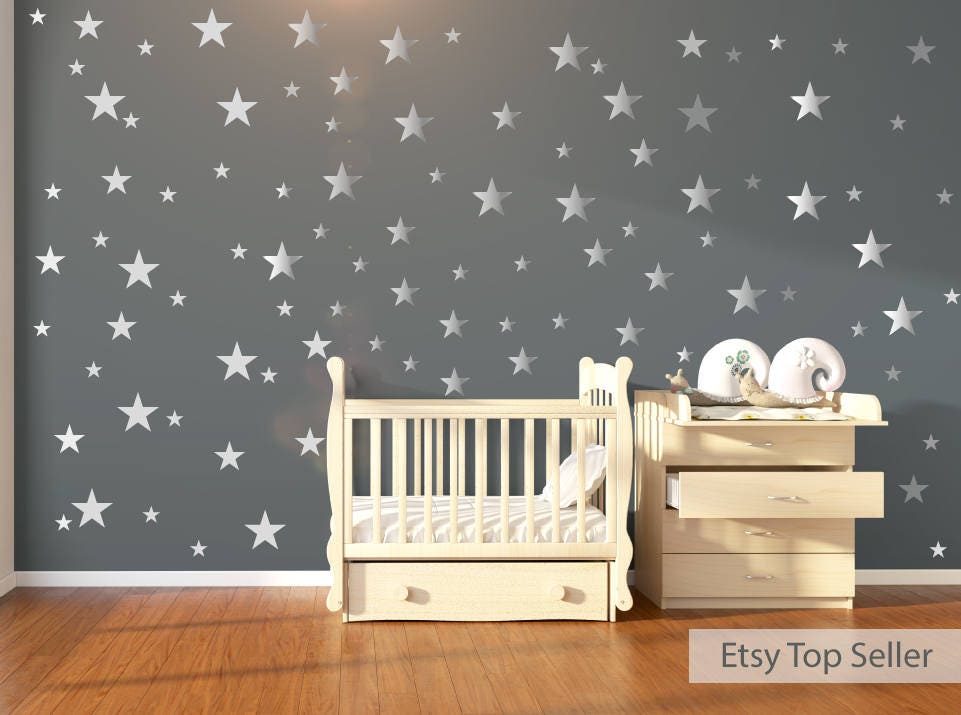 Nursery Wall Decals Wall Stickers 120 Silver Metallic Stars Etsy