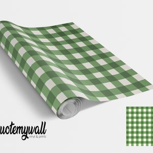 Green & White Checked Pattern Self Adhesive Vinyl