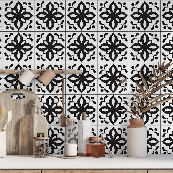 Tile Stickers Black and White Etsy