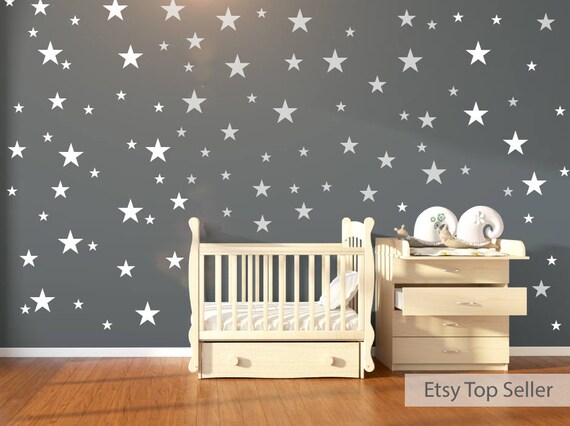 Nursery Wall Stickers 120 White Stars Nursery Wall Decals Star Wall Stickers Childrens Wall Art Vinyl Wallpaper White Wall Decals