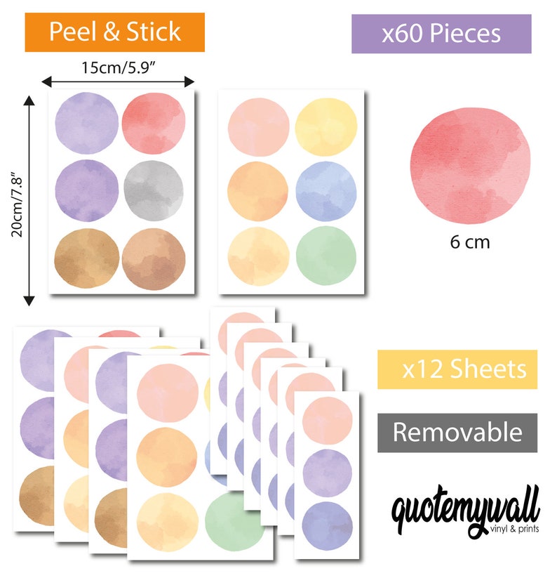Water Colour Pastel Polka Dot Wall Stickers Decals | Kids Rooms Nursery ...