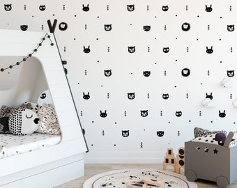 Scandinavian Animal Wall Stickers For Kids Nursery Rooms Owls Cats Bears Hedgehogs Trees & Star Decals Removable Vinyl