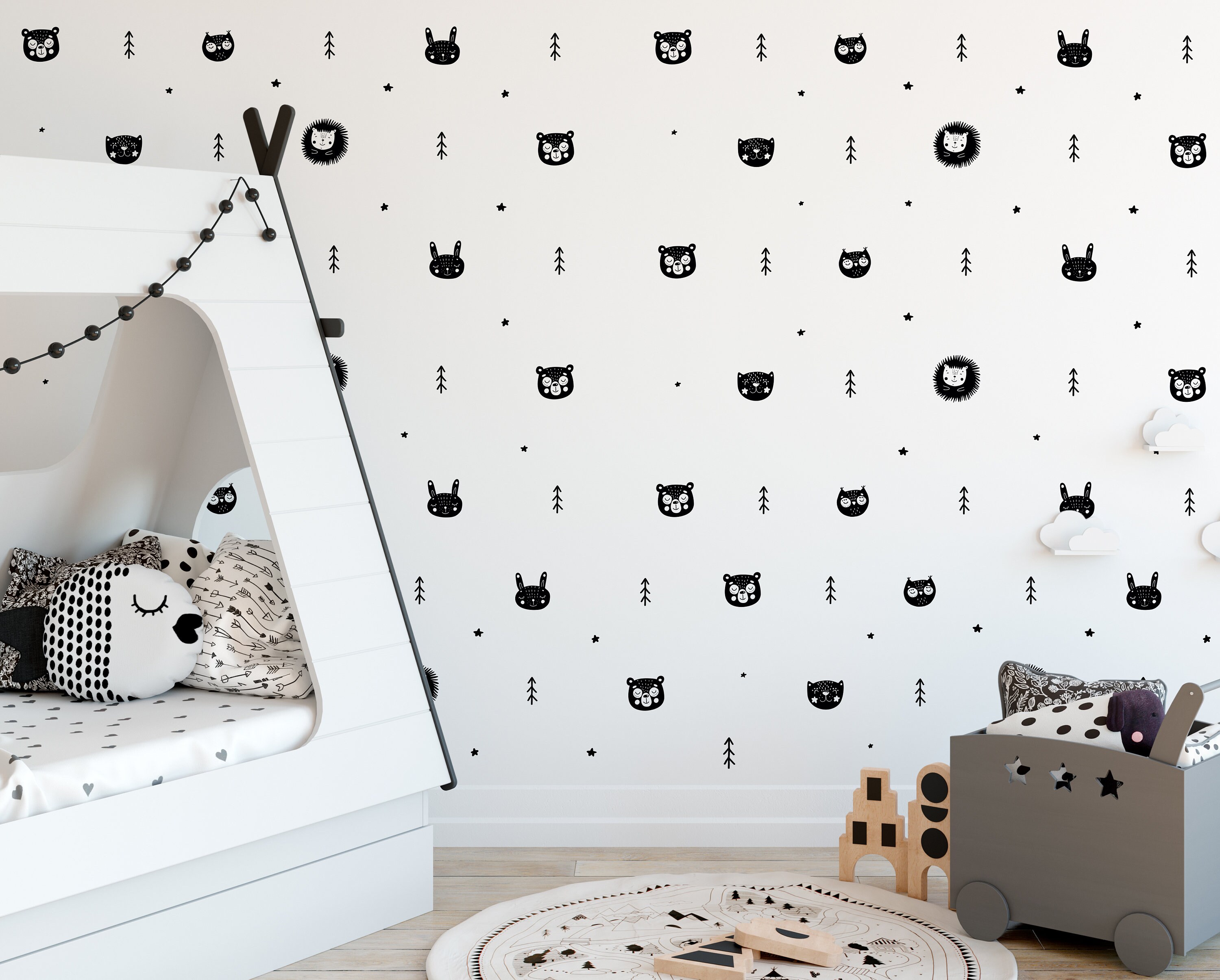 Aangepaste Treinstation stoel Scandinavian Animal Wall Stickers for Kids Nursery Rooms Owls - Etsy
