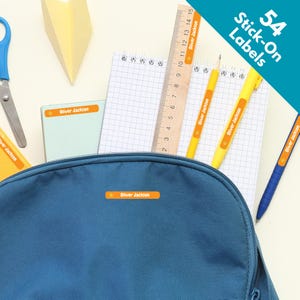 54 x Etiquetas adhesivas con nombre para artículos escolares, papelería y ropa, etiquetas adhesivas adhesivas, bolígrafos, lápices, aptos para lavadora