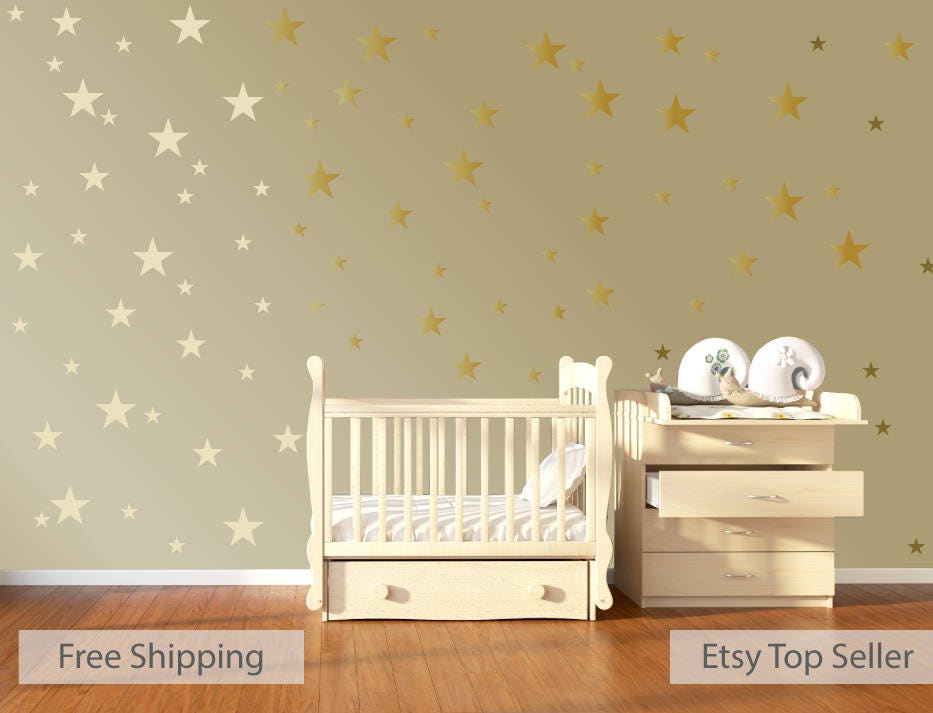 120 Gold Metallic Stars Nursery Wall Decals, Stickers Muraux de Crèche, Art Mural Pour Enfants/Bébés