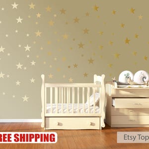 120 Gold Metallic Stars Nursery Wall Decals, Nursery Wall Stickers, Childrens/Baby Wall Art, Baby Shower Gift, Vinyl, Wallpaper Art Decor image 4