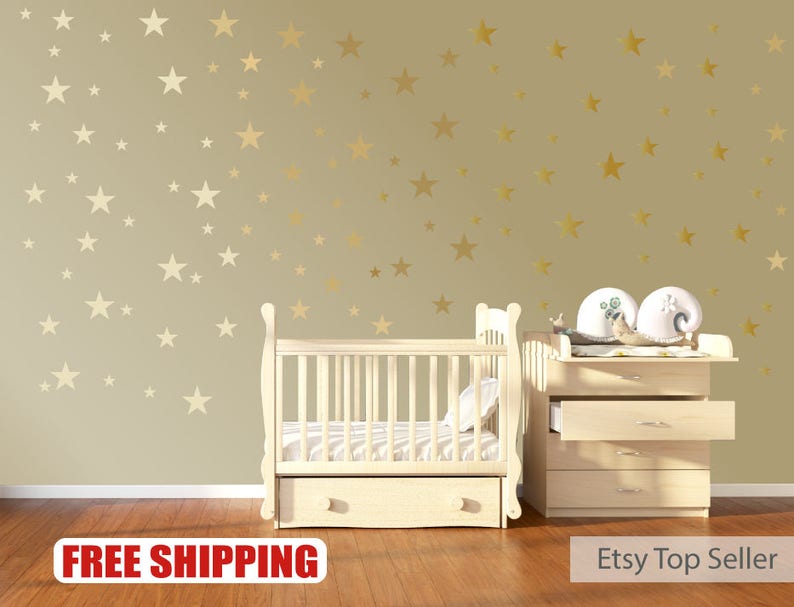 120 Gold Metallic Stars Nursery Wall Decals, Nursery Wall Stickers, Childrens/Baby Wall Art, Baby Shower Gift, Vinyl, Wallpaper Art Decor image 4