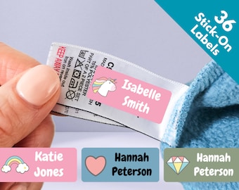 36 Unicorn Stick On Clothing Labels For Kids School Unicorn Clothes No-Iron Children Name Labels
