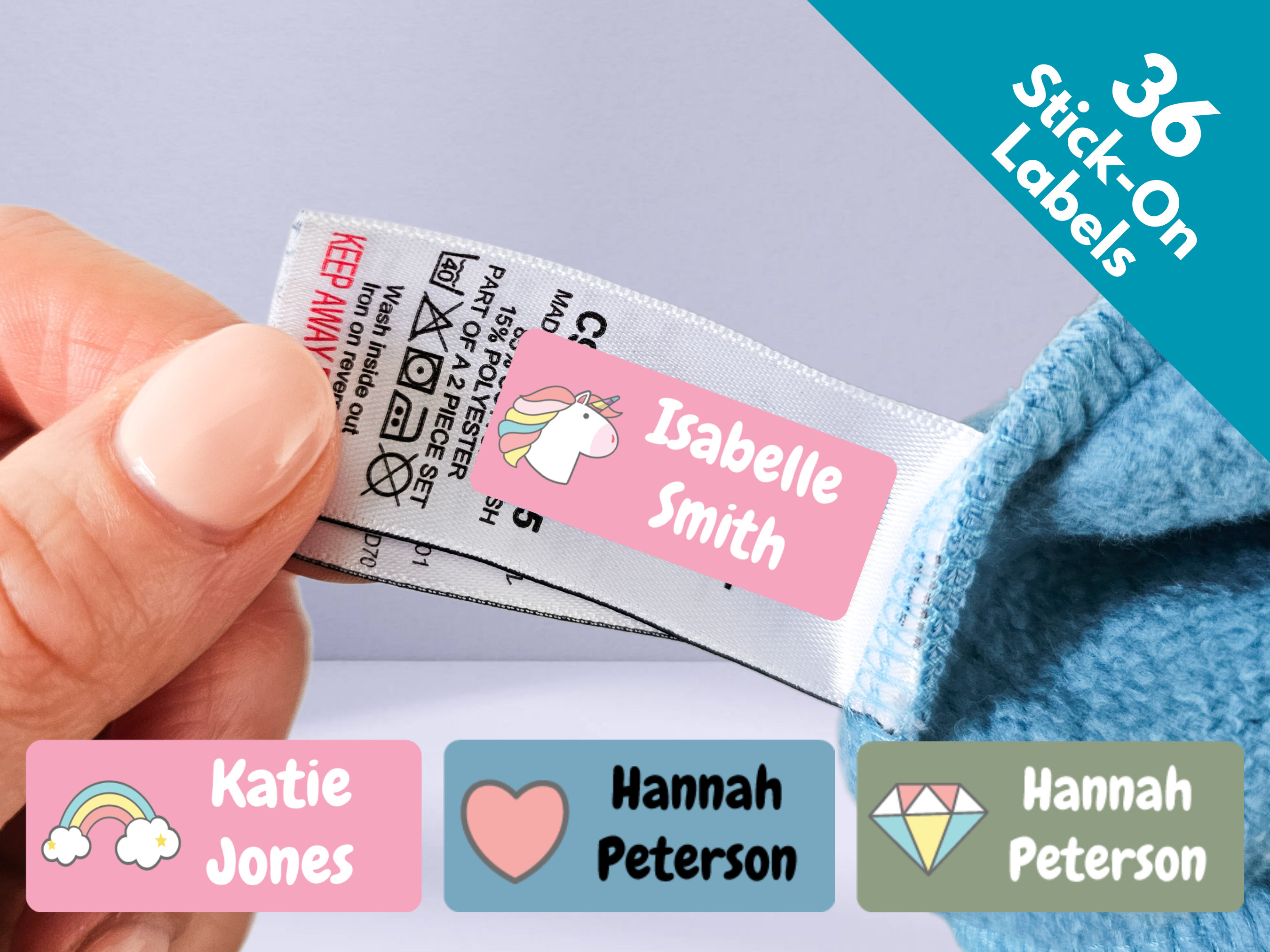 36 Unicorn Stick On Clothing Labels For Kids School Unicorn Clothes No-Iron Children Name Labels