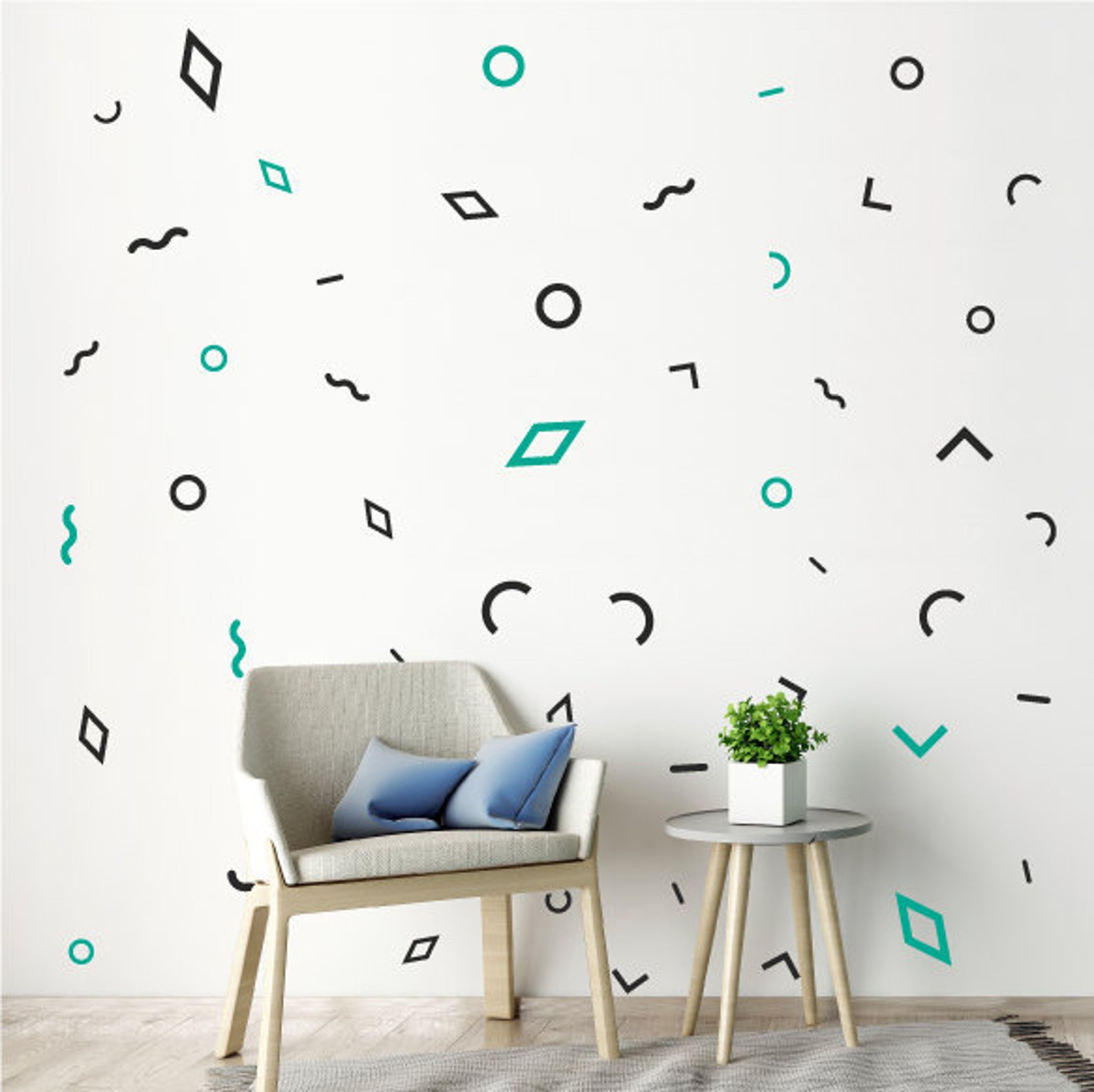 54 Mixed Shapes Wall Stickers Patterns Nursery Wall Decals Etsy UK
