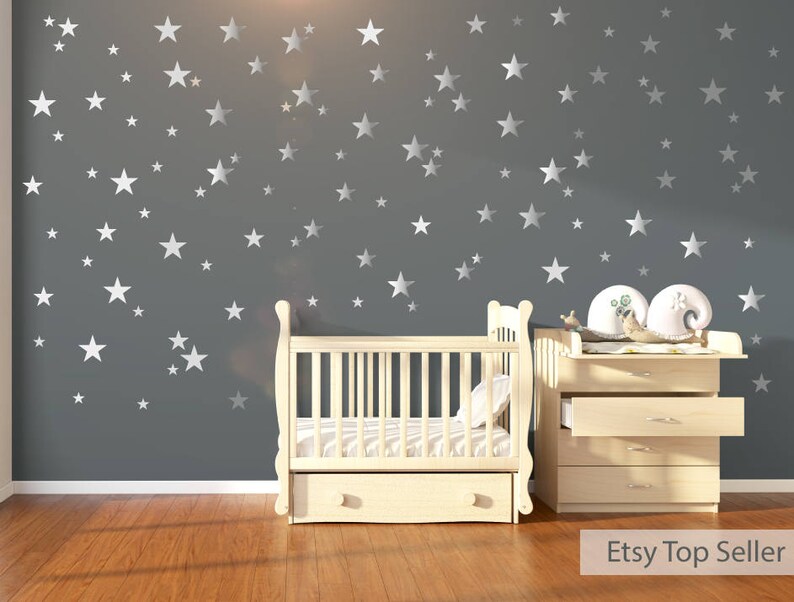 Nursery Wall Decals, Wall Stickers, 120 Silver Metallic Stars, Nursery Wall Stickers, Wall Decals, Wall Art , Vinyl, Wallpaper Home Decor image 8