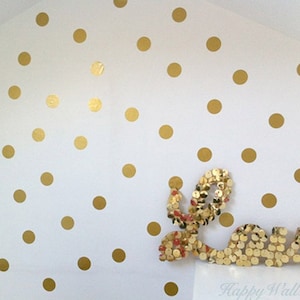 100 Gold Metallic Polka Dot Wall Decals/Wall Stickers, Decoration, Vinyl, Envelope, Car, Office, Home, Nursery Wallpaper, Matte/Gloss